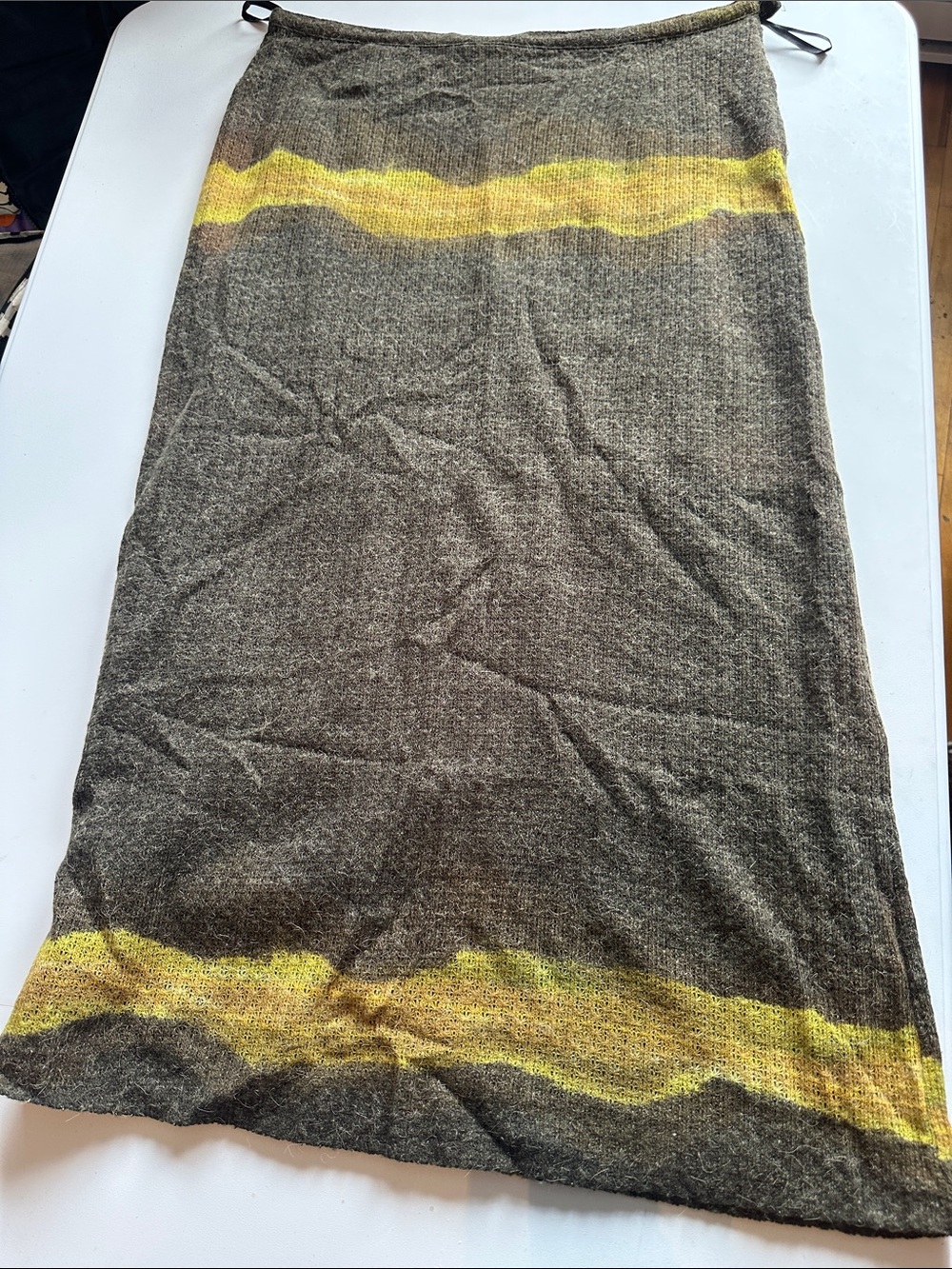 Simon Chang Gray Maxi Skirt with Yellow Stripes